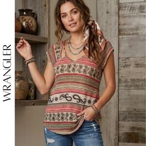 Wrangler Paisley Cut Out V-Neck Boho Top S NWOT